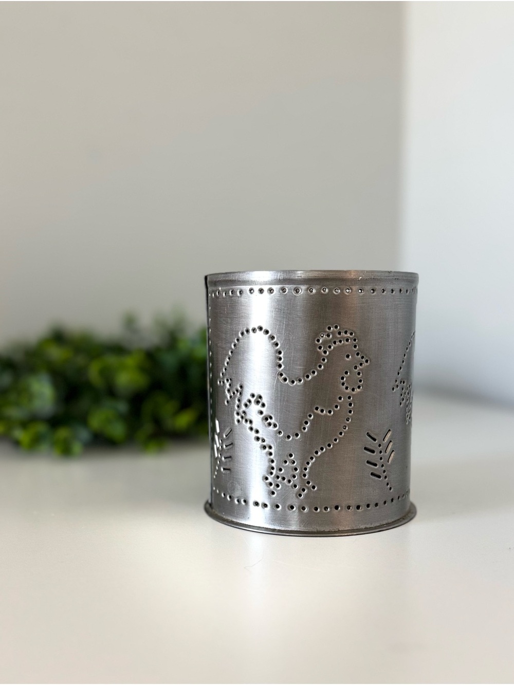 Vintage Metallic Silver Rooster Luminary Candle Holder - Home Accents